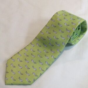 Tommy Hilfiger silk necktie. Light lime green with blue whales. Fun!